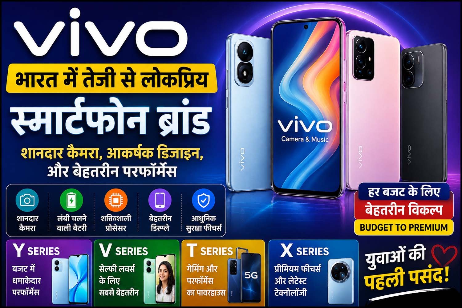 Vivo भारत में तेजी से लोकप्रिय होता स्मार्टफोन ब्रांड, शानदार कैमरा, लंबी बैटरी और आधुनिक फीचर्स के साथ